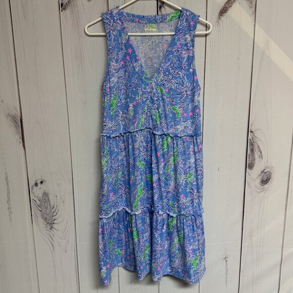 Lilly Pulitzer Lorina Swing Dress Small Blue Peri Turtle EUC - Picture 1 of 10